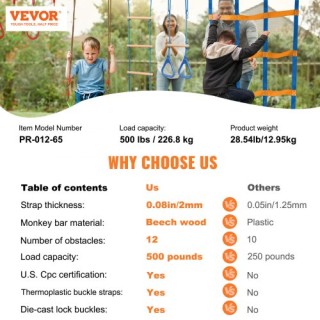 Πίστα Ninja Warrior 2x65 ft με 12 Εμπόδια για Παιδιά - VEVOR  RZX65...