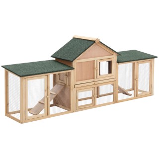 PawHut Garden Hutch with Run and Ramps Waterproof Roof, Wood, 210x4...