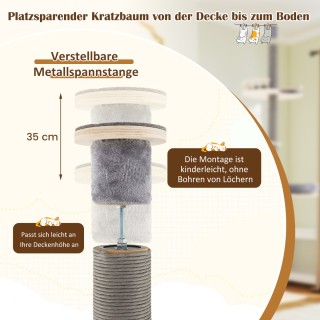 Costway Ρυθμιζόμενο Γκρι Ουρανοξύστης Γάτας 236-271 cm με 5 Επίπεδα...