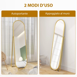 HOMCOM Ολόσωμος Καθρέφτης Δαπέδου με Πτυσσόμενη Βάση, Γυαλί και Μέτ...