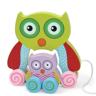 BAKAJI  Παιχνίδι Ξύλινη Κουκουβάγια με Σχοινί για Παιδιά 18cm Πράσι...