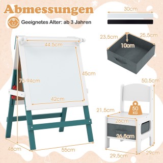 Costway Παιδική Ρυθμιζόμενη Καβαλέτο με Καρέκλα - Μαυροπίνακας & Λε...