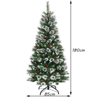 Costway Χριστουγεννιάτικο Δέντρο 180 εκ. με Χιονισμένες Βελόνες, Κό...