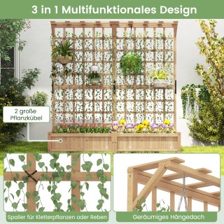 Costway Ζαρντινιέρα από ξύλο ελάτης με πέργκολα, στέγαστρο και πλέγ...