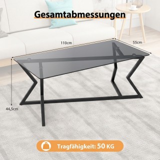 Costway Ορθογώνιο Τραπεζάκι Σαλονιού με Επιφάνεια από Σκληρυμένο Γυ...