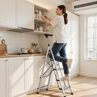 VEVOR Πτυσσόμενη Σκάλα Αλουμινίου 5 Σκαλοπατιών, 150 kg, Ασημί LHJB...