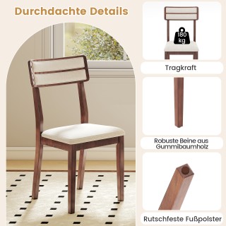 Costway Σετ 2 Καρεκλών Τραπεζαρίας με Μαξιλάρι και Πόδια από Ξύλο Κ...