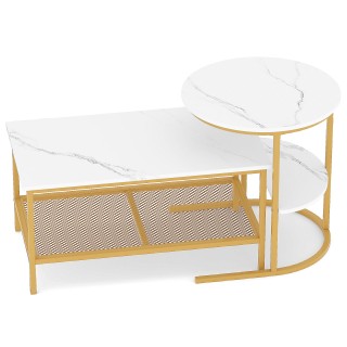 Costway Σετ 2 Συνδυαζόμενα Τραπεζάκια Σαλονιού με Λευκή Επιφάνεια α...