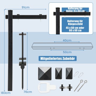 Costway Μαύρη Βάση Αφίσας Ακίνητων από UPVC για Πινακίδες Πωλήσεων ...