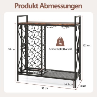 Costway Ράφι Κρασιών για 21 Φιάλες με Θήκη Ποτηριών & Επιφάνεια Τρα...