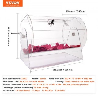 VEVOR Ακρυλική Κληρωτίδα, Χωρητικότητα 10000 Εισιτήρια ή 300 Μπάλες...