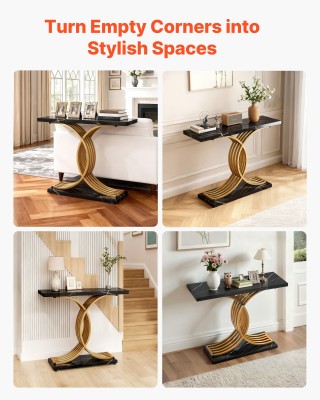 Χρυσή Κονσόλα Μοντέρνο Ξύλινο Ορθογώνιο Τραπέζι με Μεταλλικά Πόδια ...