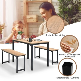 Costway Σετ Τραπεζαρίας με Μεταλλικό Πλαίσιο και Πάγκους σε Φυσικό ...