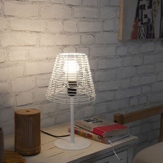 Galileo Λάμπα επιτραπέζια σχεδίου κωνική με εφέ ρατάν, βάση από σίδ...