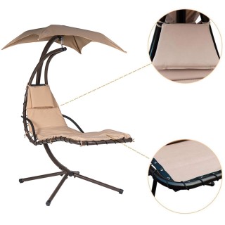 BAKAJI  Κρεμαστή ξαπλώστρα κήπου με σκίαστρο και μαξιλάρι 2x2 αιώρα...