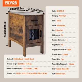 VEVOR Αγροτικό Κομοδίνο με USB & Πρίζες, 3 Ράφια Αποθήκευσης BSBZ... VEVOR Αγροτικό Κομοδίνο με USB & Πρίζες, 3 Ράφια Αποθήκευσης BSBZ...