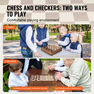 Σετ Σκακιού VEVOR από Ξύλο, 15 ιντσών 2-σε-1 Σκάκι & Ντάμα με Συρτά...