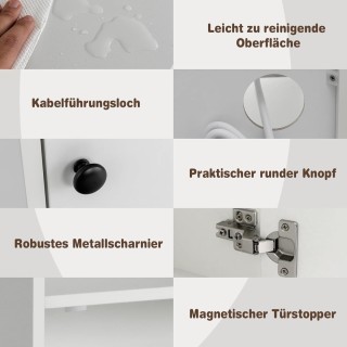 Costway Λευκό Κομοδίνο με Λειτουργία Φόρτισης και Ράφια για Κρεβάτι...