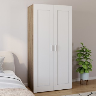 Δίφυλλη Ντουλάπα Marius με 2 Πόρτες 80 x 48 x 167 cm Λευκό & Ξύλο 3... Δίφυλλη Ντουλάπα Marius με 2 Πόρτες 80 x 48 x 167 cm Λευκό & Ξύλο 3...