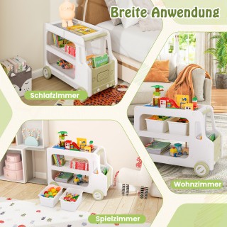 Costway Παιδική Ραφιέρα σε Σχήμα Αυτοκινήτου με 2 Κουτιά Αποθήκευση...