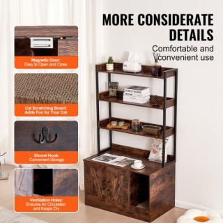 Κρυφή Ξύλινη Λεκάνη Γάτας VEVOR με 3 Ράφια  DHSCBBSNJSMSUOAB6V0