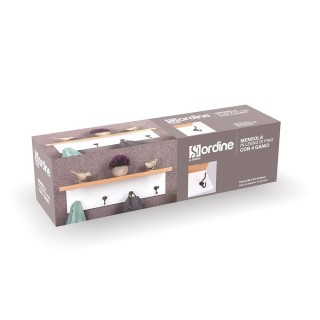 Galileo Ξύλινο επιτοίχιο ράφι από πεύκο 60x16x16 cm με 4 γάντζους α...