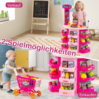 Costway 76-κομμάτι Σούπερ Μάρκετ με Καρότσι Αγορών, Ζυγαριά & Σαρωτ...