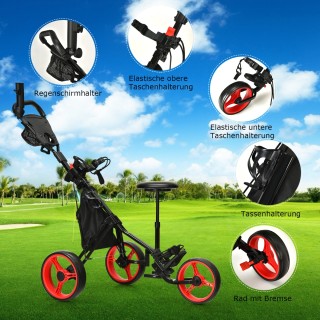 Costway Τρίτροχο ρυθμιζόμενο ελαφρύ καρότσι γκολφ Κόκκινο + Μαύρο S...