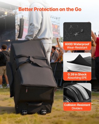 VEVOR Τσάντα Συγκροτήματος Ηλεκτρονικών Τυμπάνων με Ρόδες, 600D, Μα...