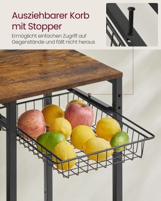 Ράφι κουζίνας VASAGLE με πρίζες, vintage καφέ-μαύρο KKS031K11  Ράφι κουζίνας VASAGLE με πρίζες, vintage καφέ-μαύρο KKS031K11 