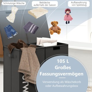 Costway  Καλάθι ρούχων με καπάκι 105 L με 2 αφαιρούμενους σάκους, Μ...