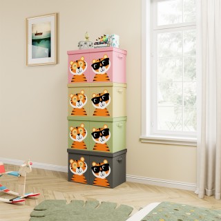 BAKAJI Πτυσσόμενο Κουτί Αποθήκευσης Παιχνιδιών με Ζωάκια Διπλό 80L ...