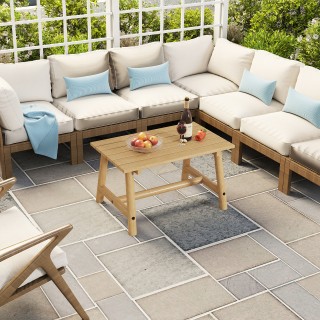 Costway Ορθογώνιο Τραπέζι Καφέ από Μασίφ Ξύλο με Σχάρα για Βεράντα ...