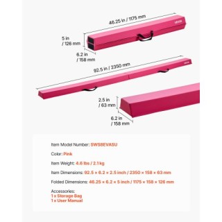 VEVOR 8FT Αναδιπλούμενη Δοκός Ισορροπίας για Παιδιά, Σταθερή Υποστή...