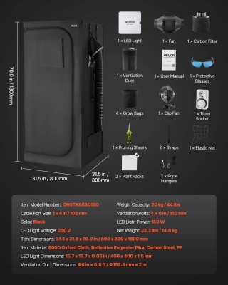 VEVOR Κιτ Καλλιέργειας Εσωτερικού Χώρου, 80 x 80 x 180 cm, με LED Φ... VEVOR Κιτ Καλλιέργειας Εσωτερικού Χώρου, 80 x 80 x 180 cm, με LED Φ...