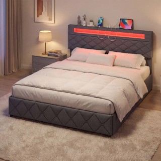 Costway Πολυτελές Υφασμάτινο Κρεβάτι 160 x 200 cm με LED Φωτισμό κα... Costway Πολυτελές Υφασμάτινο Κρεβάτι 160 x 200 cm με LED Φωτισμό κα...