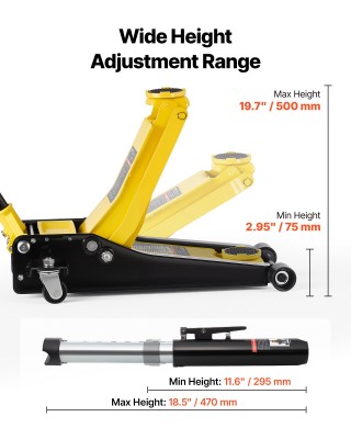 VEVOR Χαμηλού Προφίλ Υδραυλικός Γρύλος Δαπέδου 3 Τόνων από Ατσάλι μ...