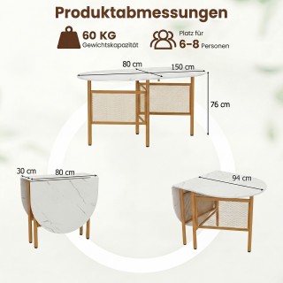 Costway Πτυσσόμενο τραπέζι φαγητού για 6-8 άτομα 150 x 80 x 76 εκ.,...