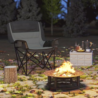 Outsunny Πτυσσόμενη Καρέκλα Κατασκήνωσης με 2 Θήκες Ποτηριών και Πλ...