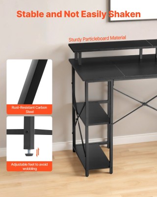 VEVOR Γραφείο Υπολογιστή με LED Φώτα, 120 εκ., με Ρυθμιζόμενη Ράφι ...