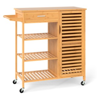 Costway Φυσικός Μπαμπού Τροχήλατος Κουζίνας με Συρτάρι και Ράφια KC...