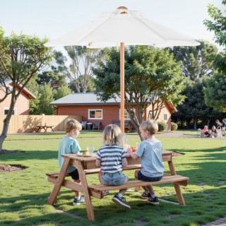 VEVOR Ξύλινο Σετ Τραπεζιών και Πάγκων με Ομπρέλα για Κήπο και Εσωτε...