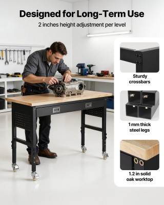 VEVOR Ρυθμιζόμενος Πάγκος Εργασίας 1524 mm, Φορτίο 680 kg, με Συρτά...