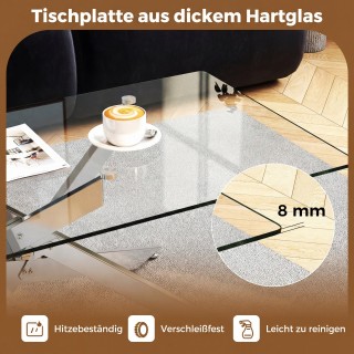 Costway Ορθογώνιο Τραπέζι Καφέ από Σκληρυμένο Γυαλί, Μοντέρνος Σχεδ...