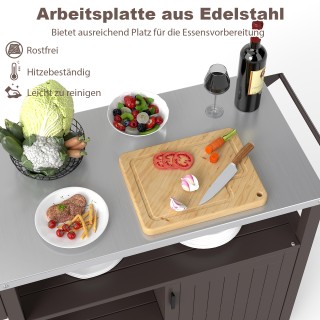 Costway Κινητό Τραπέζι Ψησταριάς με Ανοξείδωτο Ατσάλι, 3 Ράφια, Ντο...