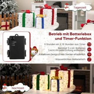 Χριστουγεννιάτικα Κουτιά Δώρου Φωτιζόμενα Σετ 3 τεμαχίων  COSTWAY C...