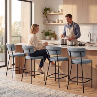 HOMCOM Σετ 2 Σκαμπό Μπαρ με Πλάτη και Υποπόδιο από Μέταλλο και Ύφασ... HOMCOM Σετ 2 Σκαμπό Μπαρ με Πλάτη και Υποπόδιο από Μέταλλο και Ύφασ...