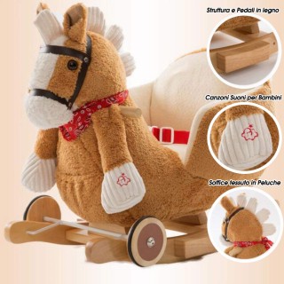 BAKAJI Ξύλινο κουνιστό άλογο με ρόδες Πόνι Καρεκλάκι Καφέ Ανοιχτό 0...