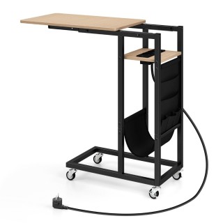 Costway  Γκρι βοηθητικό τραπεζάκι C με σταθμό φόρτισης, συρόμενη επ...