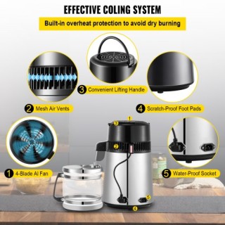 Αποστακτήρας Νερού VEVOR 750W 4L με Ρυθμιζόμενη Θερμοκρασία για Κου...